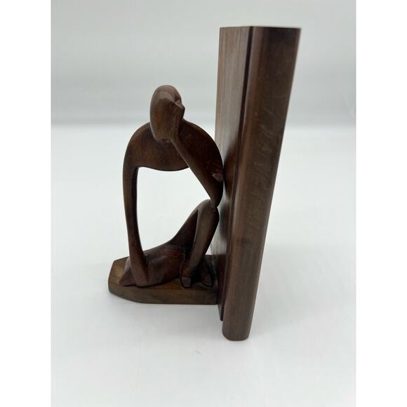 Man Modern Abstract Art Wood Sculture Thinking Book End Tranquility Handcrafted - Picture 13 of 16